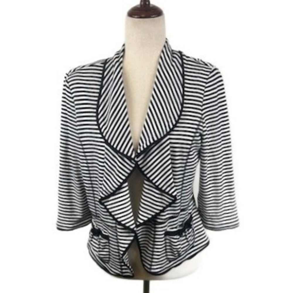 Joseph Ribkoff Women's Size 14 Cotton Stripe Waterfall Open Knit Jacket Y2K Top